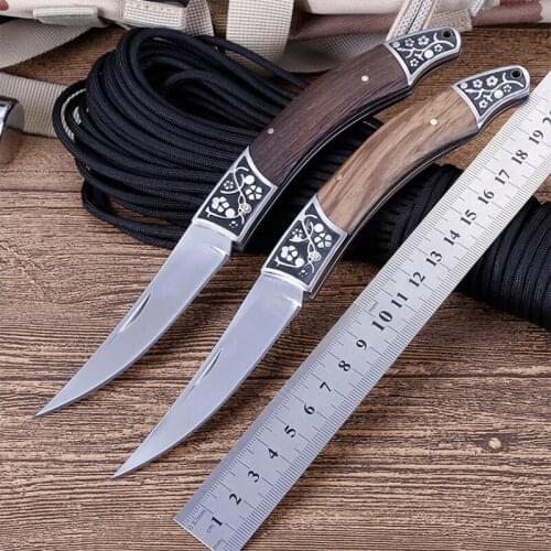 Free Shipping Outdoor survival tools Camping self defense folding knife sharp stainless steel blade + wooden handle