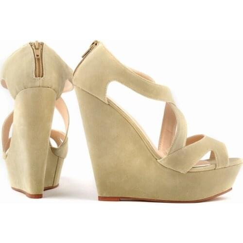 Free Shipping Open Toe Super High Wedge Heels Black Color Sandals Shoes Female Back Zipper Hollow Out Platform Shoes Women Solid