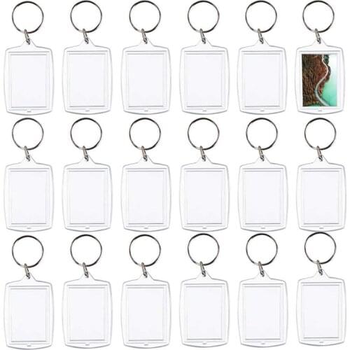 100Pcs Photo Keychain Rectangle Transparent Blank Acrylic Insert Photo Picture Frame Keyring Key Holder DIY Split Ring