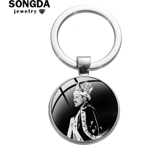 SONGDA Queen Freddie Mercury Keychain Vintage Art Poster Print Glass Cabochon Key Chain Accessories Bag Charm Women Men Jewelry