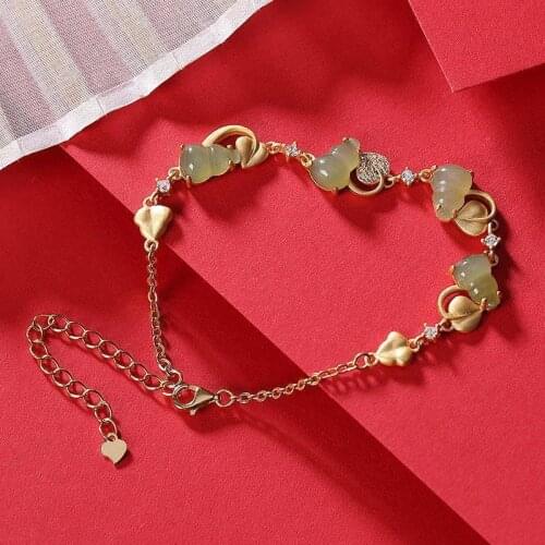 Designer original new inlaid zircon natural Hetian jade gourd exquisite and elegant ladies silver jewelry