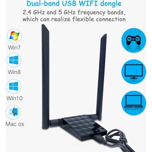 802.11ac Dual Band 1200Mbps RTL8812AU Network Wireless WLAN USB WiFi Adapter Antenna for Kali Linux/Windows 7/8/10 Raspberry Pi