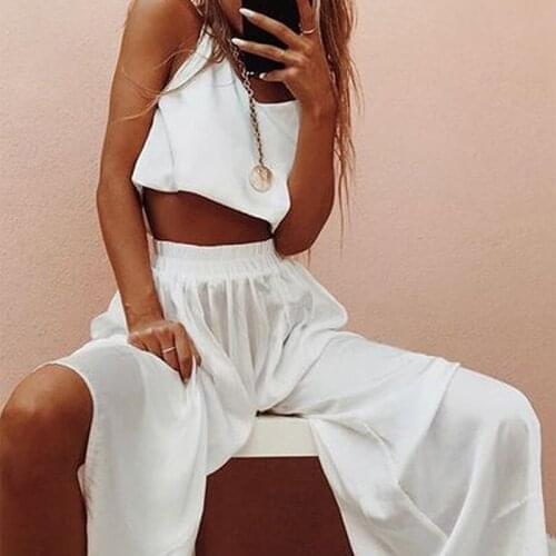 Women Sexy Sleeveless Backless Homewear Two Piece Set Summer Fashion Elegant Straps Top And Wide Leg Pants Suit Outfit Plus Size