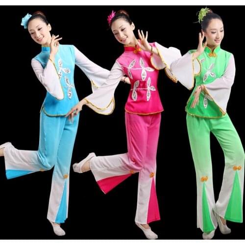 Han costume chinese folk dance costume for woman classical fan dance yangko dance costume