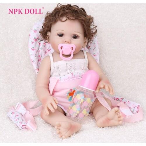 NPKDOLL Reborn Baby 48Cm Dolls Full Vinyl Body Lifelike Bebe Toys Curly Hair Infant Educational Bath Kids Playmate Babe Boneca