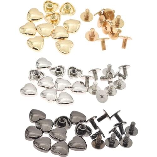 Lychee Life 10 Sets/lot Metal Alloy Spike Rivets Screws Studs Heart-shaped Punk Spots DIY Leather Garment Accessories