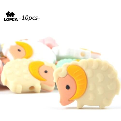 LOFCA 10pc/lot Mini Goat Silicone Beads Sheep Animal Teether Baby BPA Free DIY Baby Teething Toys