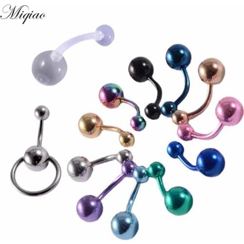 Miqiao 10pcs Fashion New Product Stainless Steel Multicolor Round Ball Belly Button Ring Exquisite Human Body Piercing Jewelry