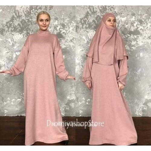 Muslim Hijab Abaya 2 pieces Dress Islamic Prayer Jilbab Modest Full Cover Burqas Middle East Arab Women Robe Maxi Kaftan Khimar