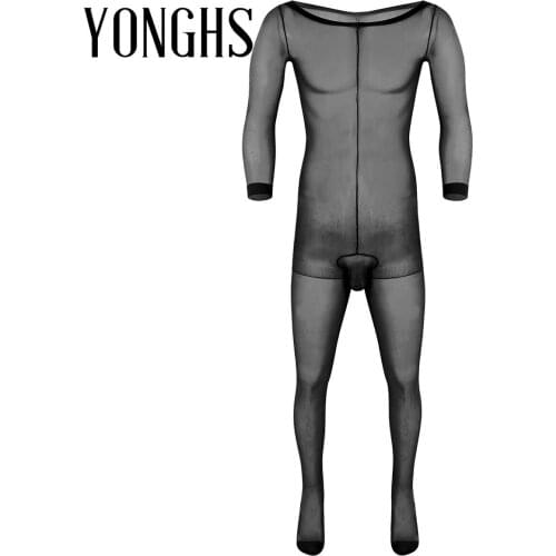 Mens Erotic Lingerie Pantyhose Skinny Stretchy Stocking Closed Penis Sheath Design Full Body Closed Toe Ultra-thin Pantyhose