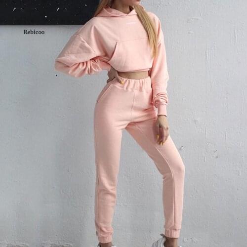 Oversize Sweatshirt Sport Joggers Workout Set 2 Piece Set Women Crop Top Fashion Tracksuit High Waist Sweatpant Hoodie Sweatsuit