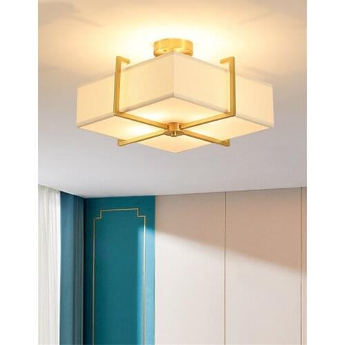 New Chinese all-copper square fabric ceiling lights bedroom living room lamp modern home study gold ceiling lamps lighting