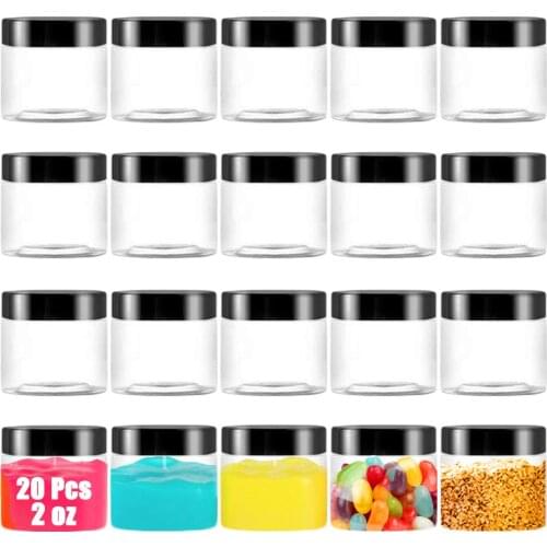 20Pcs 60ML Clear Plastic Round Jars Empty Plastic Storage Jars Refillable Cosmetic Container with Lid for Liquid Creams Sample