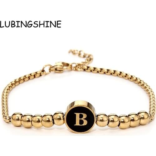 Luxury Couple Stainless Steel 26 Initial Letter Charms Chain Bracelet Gold Color Alphabet Jewelry for Women Men Jewelry