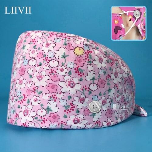 Unisex Cotton Multicolor Floral Print Hats Elastic Adjustable Scrub Hat Operating Room Nursing Cap Laboratory Pet Shop Scrub Cap
