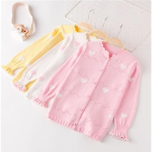 2-11T Toddler Kid Baby Girls Sweater Cardigan Autumn Winter Warm Clothes Long Sleeve Knit Top Heart Print Cute Knitwear Coat