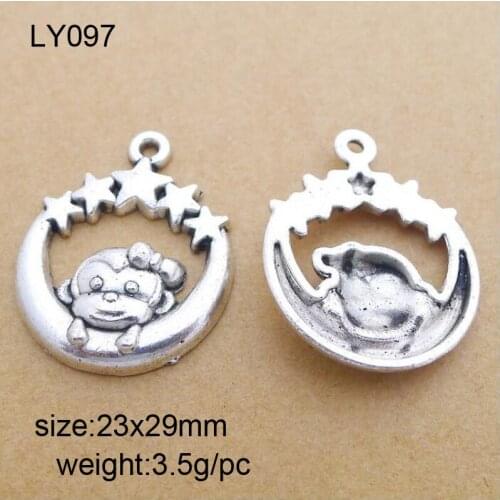 High Quality 25 Pieces/Lot 23x29mm Antique Silver Plated Monkey Charm For Jewelry Making
