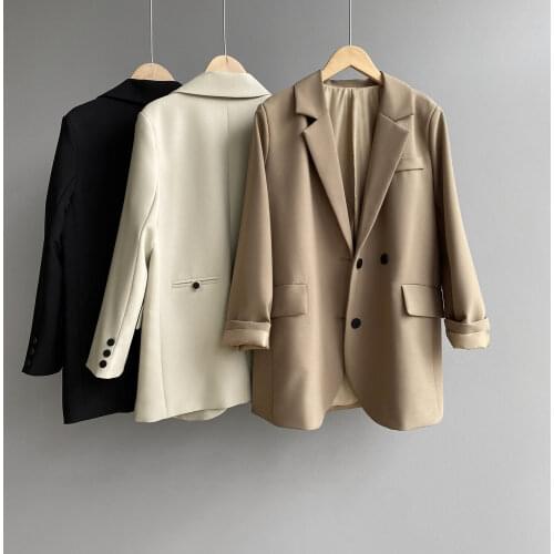Womens Blazer Autumn LOOSE Jacket Office Lady Elegant Solid LOOSE Blazers Solid Khaki Korean Style Jackets for Women 2021