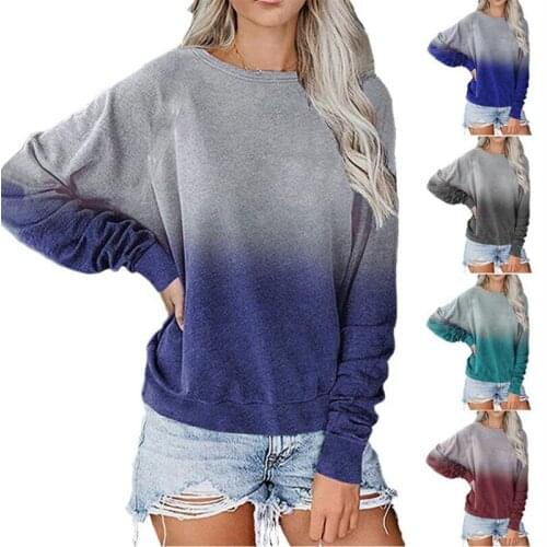 2021 Women Autumn Gradient Color Pullover Long Sleeve T-shirt Casual Loose Pullover Winter O Neck Bottoming Shirt Ladies Clothes