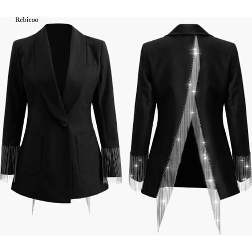 Female Coats Tassel Long Sleeve Single Button Backless Irregular Overcoat Women Spring Autumn