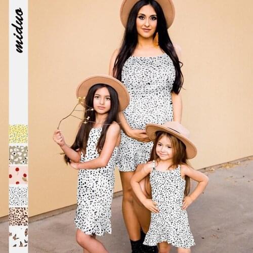 Leopard Printed Womens Summer Fashion Sling Dress Mother Daughter Dress Mommy and Me Clothes Family Matching Beach Outfits