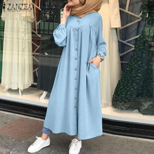 ZANZEA Dubai Turkey Muslim Dress Women Ramadan Dresses Islam Robe Long Sleeve Vestidos Kaftan Marocain Islamic Sundress Femme