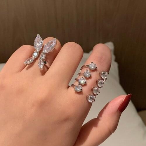 Shiny Side New Fashion Brand Jewelry Zirconia Butterfly Engagement Rings for Women Gift Adjustable Open Wedding Rings