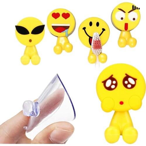 1PCS Cute Expression Sucker Toothbrush Holder Bathroom Cartoon Toothbrush Rack Wall PVC Power Plug Socket Holder Creative Hanger