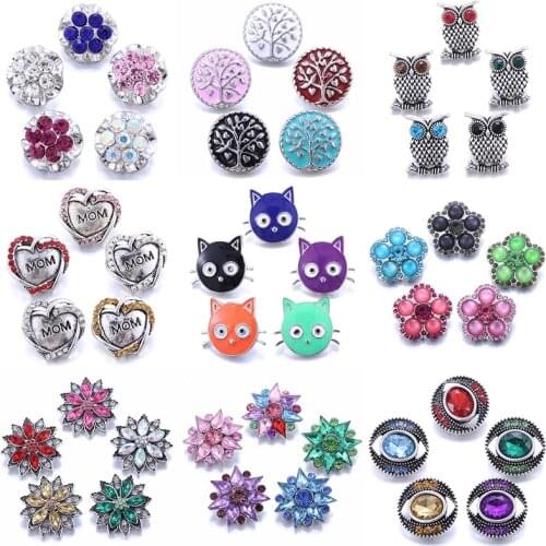 10pcs/lot Wholesale Snap Button Jewelry Mixed 18mm Snap Button with Crystal Rhinestone Button for 18mm Snap Bracelets Bangles