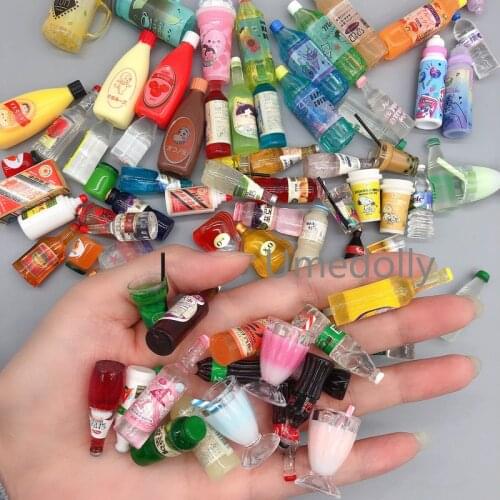 10pcs Cute Miniature Dollhouse Supermarket Food Snacks Mini Cake Wine Drink for Blyth Barbies BJD Doll Kitchen Accessories