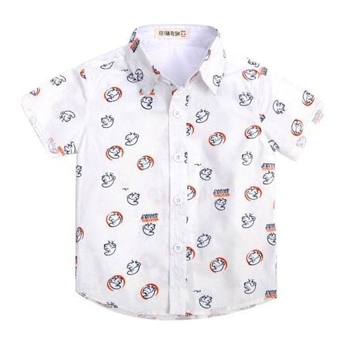 2017 childrens short sleeve shirt Baby boy shirt cartoon cotton shirt 2-10 years old