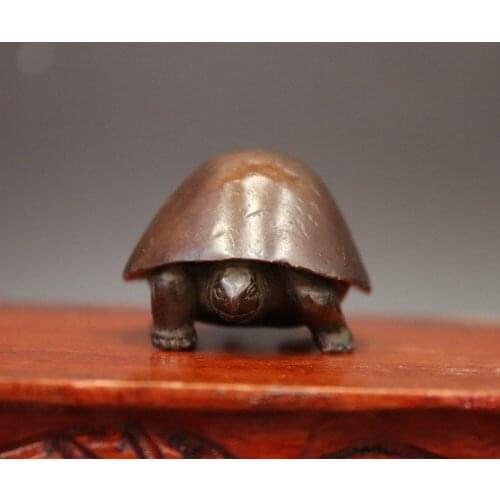 5.5 CM Chinese red Copper Lucky Tortoise Turtle Wealth Fengshui Animal Statue