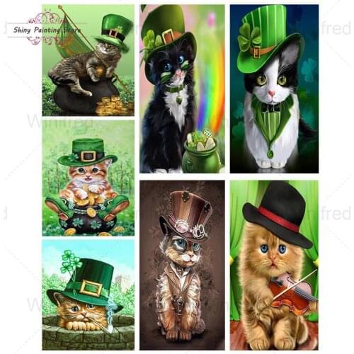 5D DIY Diamond Embroidery Cartoon Top Hat Cat Magic Cute Picture Diamond Painting Animal Rhinestone Gift Children Handmade Hobby
