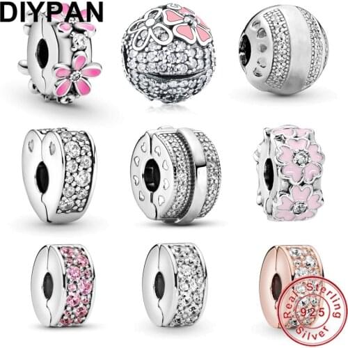 925 Sterling Silver Clip Charm Bead Fit Original Pandora Charm Bracelet 925 Silver Beads For DIY Berloque Bangle DIY Jewelry