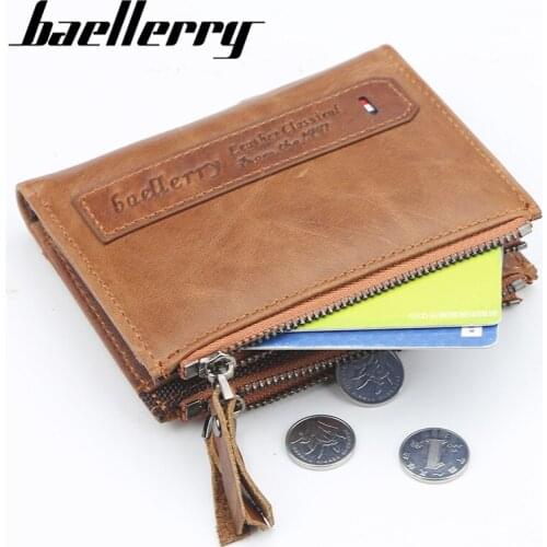 Baellerry Genuine Leather Wallet Men Double Zipper Designer Mele Purse Card Holder Coin Pocket Man Wallets Short Carteira Hot