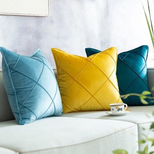 Velvet Nordic Sofa Pillows Luxury Satin Cushion For Living Room Car Decorative 45x45 30x50 Yellow Blue