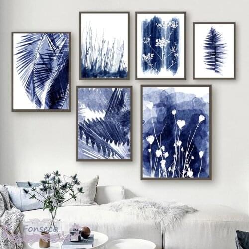 Ink Dyed Palm Leaf Reed Grass Dandelion Canvas Painting Nordic Abstract Wall Art Posters and Prints Modular Pictures Room Decor