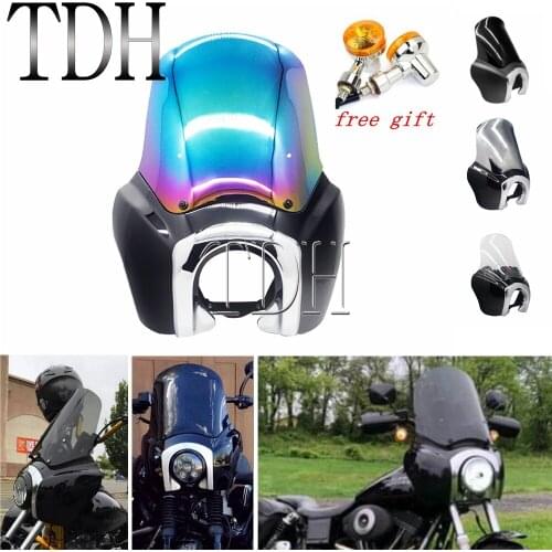 For Harley Dyna Sport Fat Bob Fatboy FXD FXR Motorcycle Headlight Fairing 5.75" Retro Cafe Racing Head light Mask Front Cowl