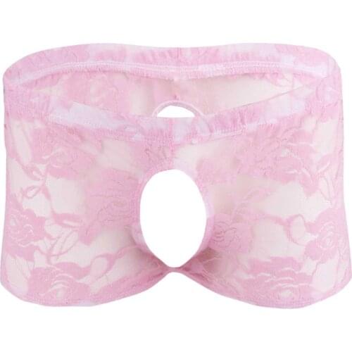 Men Sissy Erotic Panties Sexy Lingerie Porno Underwear See-through Sheer Lace Shorts Penis Hole Boxer Shorts Briefs Underpants