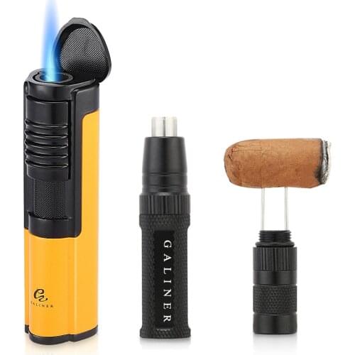Galiner Gas Cigar Lighter Metal Detachable Pass Needle Drill Holder Cigar Punch Pocket Cigar Lighter Nubber Accessories Set