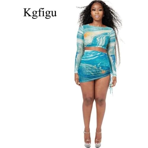 KGFIGU 2021 Spring Festival Long Sleeve Printing O-Neck Fitness Elegant Women Dinner Party And Club Two Pieces Set