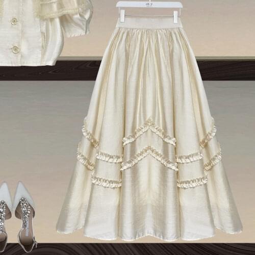 Korobov 2021 New Fashion Peter Pan Collar Puff Sleeve Shirts and High Waist A-Line Skirts 2 Pcs Sets Korean Elegant Female Suits