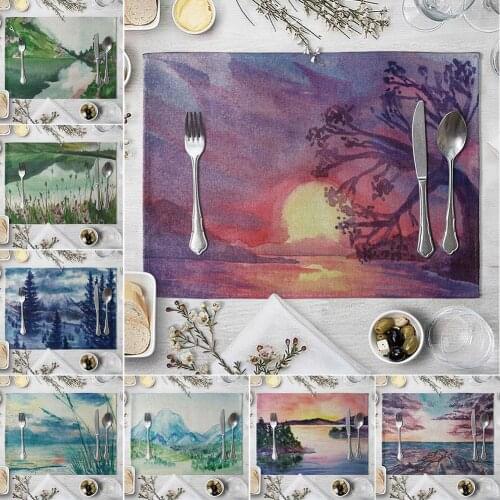 42x32cm Table Mats Landscape Sunrise Print Heat Insulation Non-slip waterproof Placemat Cup Pad Table Decor