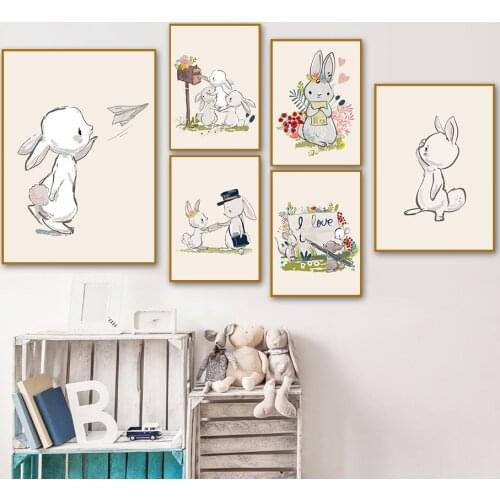 Rabbit Mouse Pen Letter Postman Flower Bird Wall Art Canvas Painting Nordic Poster And Prints Wall Pictures Baby Kids Room Decor