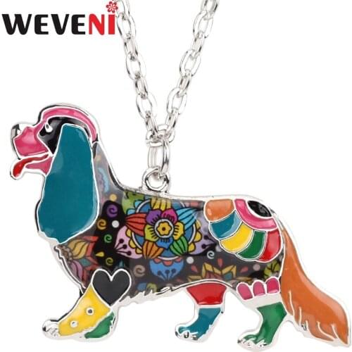 WEVENI Statement Dog Collection Alloy Cavalier King Charles Spaniel Choker Necklace Chain Collar Pendant Enamel Women Jewelry