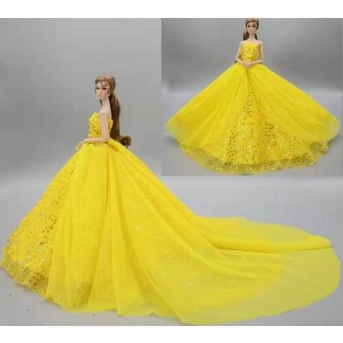 Fashion Yellow Sequin Wedding Dresses for Barbie Clothes Outfits 1/6 BJD Playhouse Accessories Princess Evening Party Gown Toys