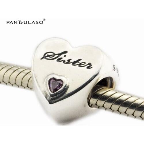 Fashion Beads Sisters Love Pink CZ Charm Fits Sterling Silver Jewelry Bracelets For Woman DIY Europe Beads For Jewelry Making