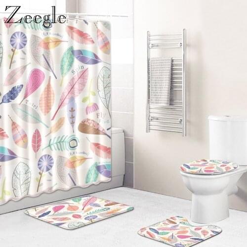 Zeegle Washable Bath Shower Curtain Bathroom Mat Set Shower Room Doormat Anti-slip Toilet Foot Mat Waterproof Shower Curtain