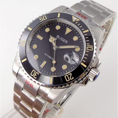 Bliger 40mm Mens Automatic Watch Japan Miyota 8215 Movement Date Cyclops Sapphire Oyster Bracelet Rotating Bezel Glide Lock