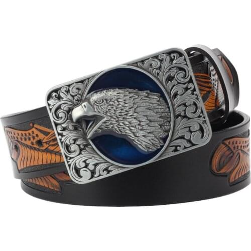 The bottom of the flower eagle belt buckle leather mens casual cowskin belt